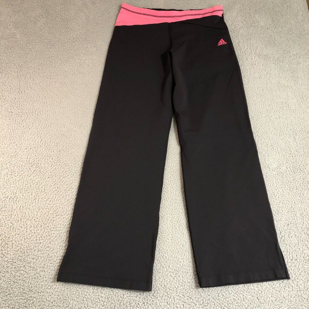 Adidas Pants Women Large Black Flare Yoga Climalite 365 Logo Joggers Workout Gym